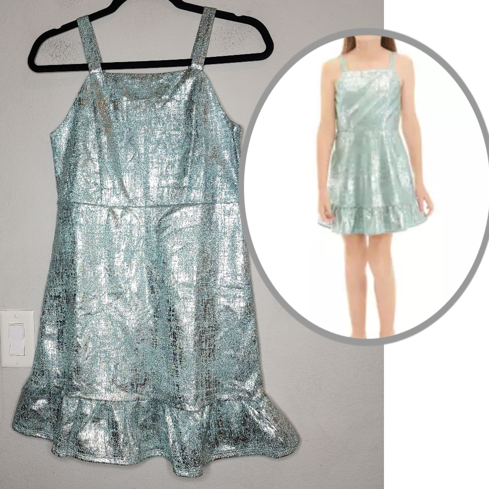 NWT Zac Posen Mint Silver Metallic Printed Fit and Flare Dress Kids Size 16